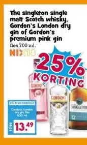 Boon`s Markt The singleton single malt Scotch whisky. Gordon's London dry gin of Gordon's premium pink gin aanbieding