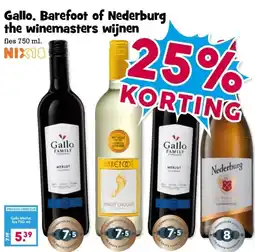 Boon`s Markt Gallo, Barefoot of Nederburg the winemasters wijnen aanbieding