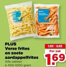 PLUS PLUS Verse frites en zoete aardappelfrites aanbieding