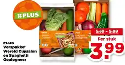 PLUS PLUS Verspakket Wereld Cupsalon en Spaghetti Goalognese aanbieding