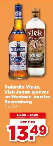 PLUS Dujardin Vieux, Vlek Jonge jenever en Weduwe Joustra Beerenburg aanbieding