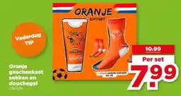 PLUS Oranje geschenkset sokken en douchegel aanbieding