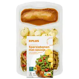 PLUS PLUS Sperzieboon-paprika saucijs kr aanbieding