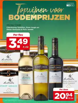 PLUS Stoney Creek Chardonnay Semillon, Pinot Grigio en Shiraz Grenache & Petit Verdot aanbieding