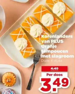 PLUS Korenlanders van PLUS Oranje tompoucen met slagroom aanbieding
