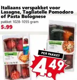 Coop Italiaans verspakket voor Lasagne, Tagliatelle Pomodoro of Pasta Bolognese aanbieding