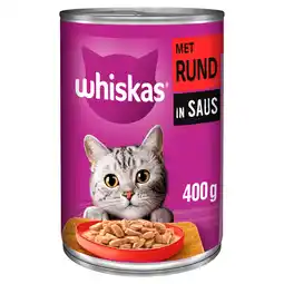 PLUS Whiskas Blik Saus met Rund aanbieding