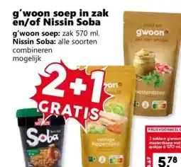 Coop g'woon soep in zak en/of Nissin Soba aanbieding
