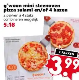 Coop g'woon mini steenoven pizza salami en/of 4 kazen aanbieding
