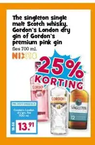Boon`s Markt The singleton single malt Scotch whisky. Gordon's London dry gin of Gordon's premium pink gin aanbieding