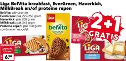 Coop Liga BelVita breakfast, EverGreen, Haverkick, MilkBreak en/of proteïne repen aanbieding