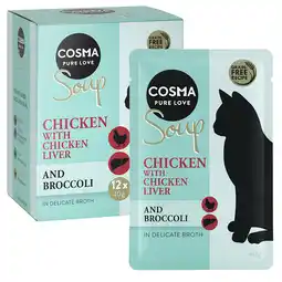 Zooplus 12x40g Soup Kipfilet met Kippenlever en Broccoli Cosma Kattenvoer aanbieding