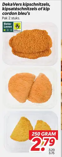 Dekamarkt Deka Vers kipschnitzels, kipsatéschnitzels of kip cordon bleu's aanbieding