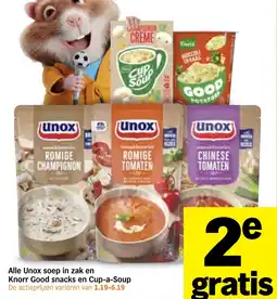 Albert Heijn Alle Unox soep in zak en Knorr Good snacks en Cup-a-Soup aanbieding