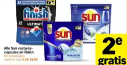Albert Heijn Alle Sun vaatwascapsules en Finish aanbieding