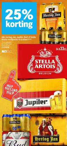 Albert Heijn Alle Hertog Jan, Jupiler, Bud of Stella Artois multipacks of kratten aanbieding