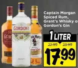 Vomar Voordeelmarkt Captain Morgan Spiced Rum, Grant's Whisky of Gordon's Gin aanbieding