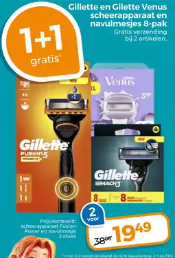 Trekpleister Gillette en Gilette Venus scheerapparaat en navulmesjes 8-pak aanbieding
