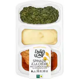 Dekamarkt Daily Chef Spinazie a la creme met cordon bleu en puree aanbieding
