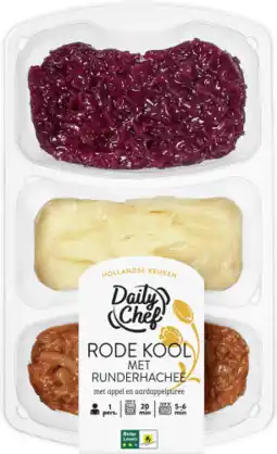 Dekamarkt Daily Chef Rode kool met runderhachee appel en aardappelpuree aanbieding