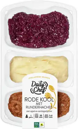 Dekamarkt Daily Chef Rode kool met runderhachee appel en aardappelpuree aanbieding