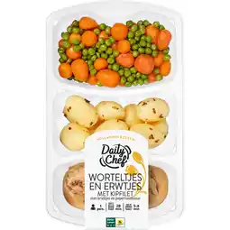 Dekamarkt Daily Chef Worteltjes en erwtjes met kipfilet krieltjes en peperroomsaus aanbieding
