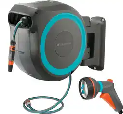 Coolblue Gardena Wandslangenbox 35 RollUp XL Blauw + Gardena Classic Multifunctionele Broes aanbieding