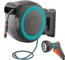 Coolblue Gardena Wandslangenbox 25 RollUp M/L Blauw + Gardena Classic Multifunctionele Broes aanbieding