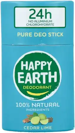 De Online Drogist Happy Earth 100% Natural Pure Deostick Cedar Lime aanbieding