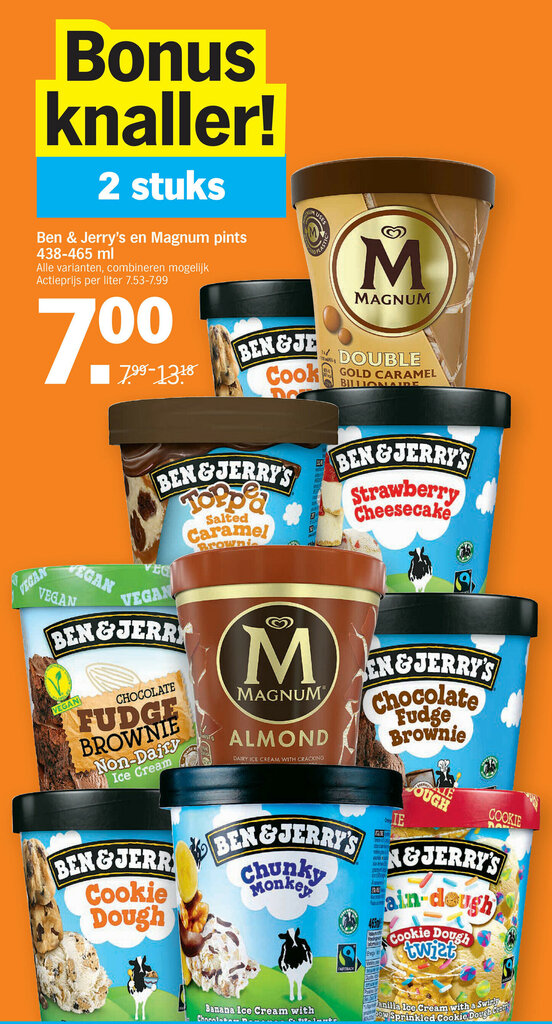Ben & Jerry's en Magnum pints 438465 ml aanbieding bij Albert Heijn