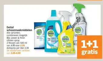 Albert Heijn Dettol schoonmaakmiddelen alle varianten 2 flessen van 500 ml aanbieding