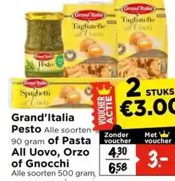 Vomar Voordeelmarkt Grand'Italia Pesto , of Pasta All Uovo, Orzo of Gnocchi aanbieding