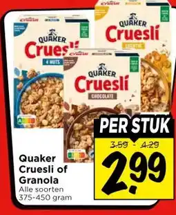 Vomar Voordeelmarkt Quaker Cruesli of Granola aanbieding