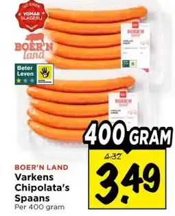 Vomar Voordeelmarkt BOER'N LAND Varkens Chipolata's Spaans aanbieding