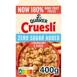 Jumbo Quaker Cruesli Zero Sugar Added Aardbei & Perzik 400 gr aanbieding