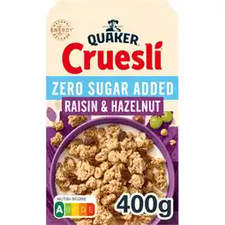 Jumbo Quaker Cruesli Zero Sugar Added Raisin & Hazelnut 400 gr aanbieding