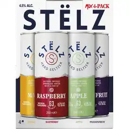 Jumbo Stelz Hard Selzer mix Raspberry, Mango, Passionfruit & Apple 4x250ML aanbieding
