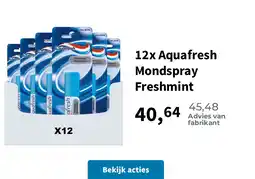 Plein.nl 12x Aquafresh Mondspray Freshmint aanbieding