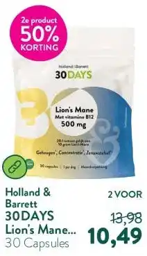Holland & Barrett 30DAYS Lion's Mane Met Vitamine B12 500mg aanbieding