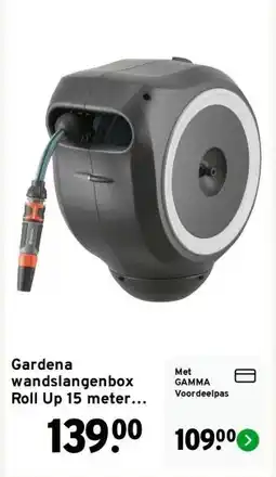 GAMMA Gardena wandslangenbox Roll Up 15 meter grijs/wit incl. tuinspuit aanbieding