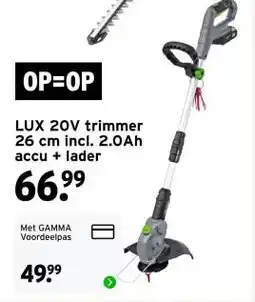 GAMMA LUX 20V trimmer 26 cm incl. 2.0Ah accu + lader aanbieding