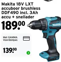 GAMMA Makita 18V LXT accuboor brushless DDF490 aanbieding