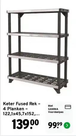 GAMMA Keter Fused Rek – 4 Planken – 122,1x45,7x152,4 cm – Zwart – 180 kg per Plank aanbieding