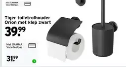 GAMMA Tiger toiletrolhouder Orion met klep zwart aanbieding
