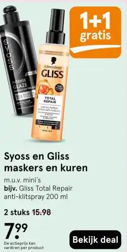 Etos Syoss en Gliss maskers en kuren aanbieding