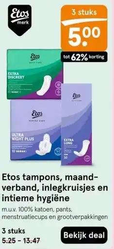 Etos Etos tampons, maand- verband, inlegkruisjes en intieme hygiëne aanbieding