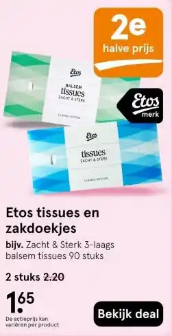 Etos Etos tissues en zakdoekjes aanbieding