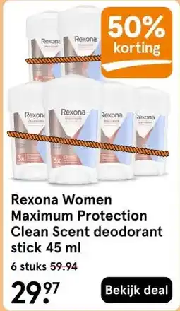 Etos Rexona Women Maximum Protection Clean Scent deodorant stick 45 ml aanbieding