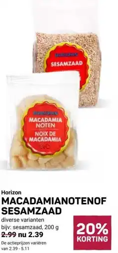 Ekoplaza Horizon MACADAMIANOTENOF SESAMZAAD aanbieding