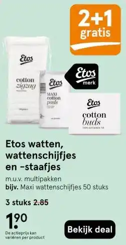 Etos Etos watten, wattenschijfjes en -staafjes aanbieding